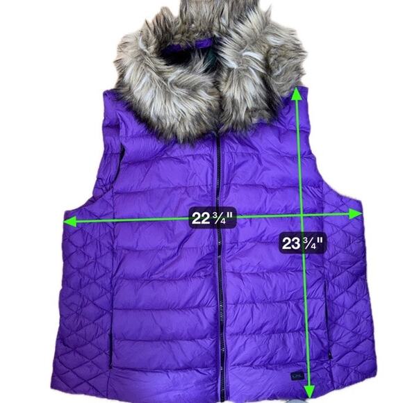 LRL Lauren Ralph Lauren Purple Down Puffer Vest Faux Fur Collar 2X - Picture 8 of 8